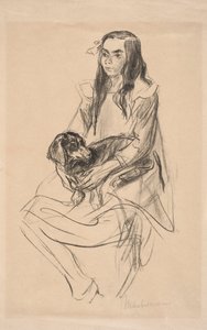 Joven sentada con perro salchicha de Max Liebermann