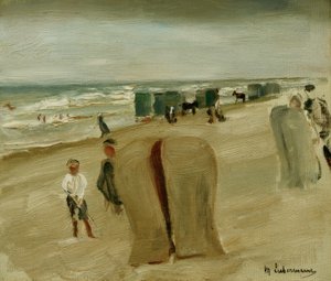 Playa con cestas de playa de Max Liebermann