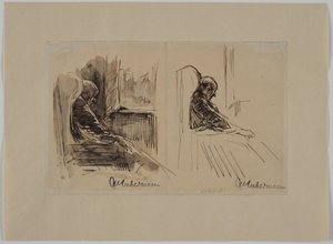 Dos retratos de su padre, Louis Liebermann, en un sillón reclinable de Max Liebermann
