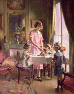 Té con los niños (óleo sobre lienzo) de Max Silbert