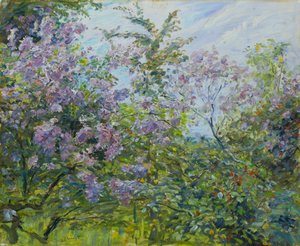 Lila en flor, c.1921 (óleo sobre madera) de Max Slevogt