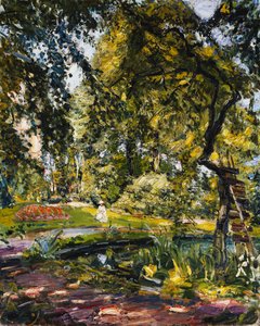 Jardín en Godrammstein con un árbol torcido y estanque de Max Slevogt