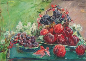 Alemán: Naturaleza muerta con manzanas, uvas y ciruelas de Max Slevogt