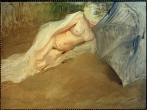 Desnudo reclinado con sombrilla