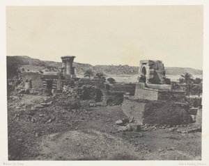 Aldea y templo en la isla de Beghé, al oeste de Philoe; Nubia, lámina 81 del álbum "Egypte, Nubie, Palestine et Syrie" (1852). de Maxime Du Camp