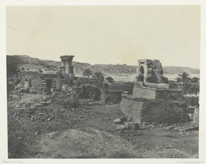 Aldea y templo en la isla de Beghé, al oeste de Philoe; Nubia, lámina 81 del álbum "Egypte, Nubie, Palestine et Syrie" (1852). de Maxime Du Camp