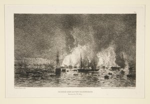 Incendio en el Puerto de Burdeos (Incendio en el Puerto de Burdeos) de Maxime Lalanne