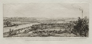 Souvenir artísticos del Sitio de París: Vista tomada del viaducto del Pont-du-Jour, 1870-71 de Maxime Lalanne