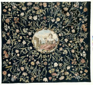 mantel Mantel con la personificación de Flora y un estampado de flores de Maximiliaan van der Gucht (possibly)