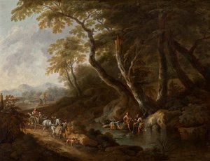 Paisaje forestal con agua a la derecha. de Maximilian Joseph Schinnagl