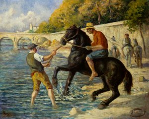 Caballos bañándose en el Sena