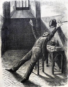 Félix Fénéon (1861-1944), crítico de arte y coleccionista, en prisión (en la celda) - litografía (1894) de Maximilien Luce (1858-1941) del libro de Julles Valles Mazas
