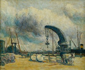 El puerto, muelle en Schiedamm de Maximilien Luce