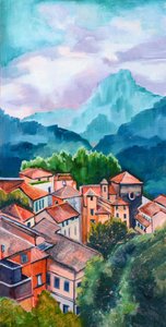Pueblo colorido en la ladera
