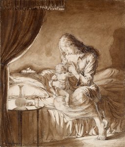 Escena Nocturna - Mujer alimentando a su Hijo, c. 1900s