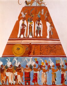 Frescos en Bonampak, Chiapas (México). Detalle que muestra una escena de procesión. Civilización Maya, siglo IX.