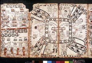 CIVILIZACIÓN MAYA: Códice Tro-Cortesiano, mediados del siglo XV (fibra de corteza vegetal)