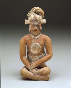 Hombre barbudo sentado, Período Clásico Tardío, c.600-900 (cerámica y pintura)