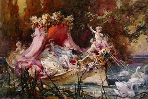 La barca de los amantes tirada por cisnes de Maynard Brown