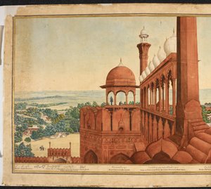 El Palacio del Emperador Mogul. Parte de un panorama de Delhi de Mazar or Mazhar Ali Khan