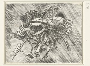 Trofeos de armas, incluyendo armadura y casco y alabarda de Meester van 1515