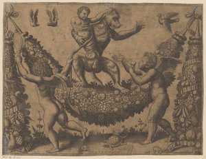 Putti burlándose de un mono Tapices del Papa (título de la serie) Tapezzerie de Papa (título de la serie)