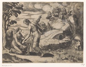 Venus envía a Psique a un pozo custodiado por dragones de Meester van de Dobbelsteen