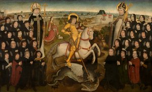 Los miembros del Gremio de la Gran Ballesta de Malinas, c.1500 (óleo sobre tabla) de Meester van de Mechelse Sint Jorisgilde