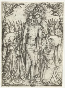 Adoración de la Santísima Trinidad por María, Juan Evangelista y Ángeles de Meester van het Amsterdamse Kabinet