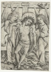 El cuerpo de Cristo sostenido por dos ángeles Hombre de sufrimientos de Meester van het Amsterdamse Kabinet