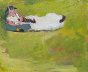 Un niño pequeño junto a un poni muerto, 2016 (óleo sobre lienzo)