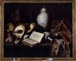 Jarrones chinos, conchas, bronces antiguos, libros y alfombras de Meiffren (c.1630 1705) Conte