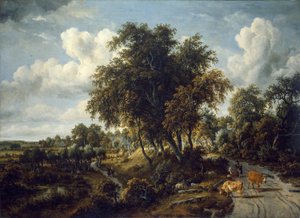 Paisaje boscoso: el camino sobre el dique de Meindert Hobbema