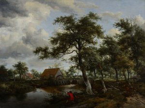 Paisaje boscoso con molino de agua, c.1665 de Meindert Hobbema