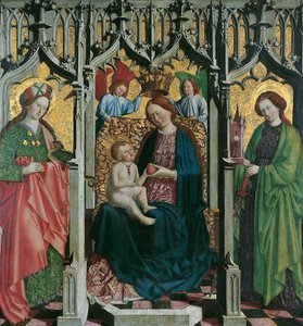 María entronizada con S. Margarethe y Barbara (anverso); Varón de dolores con adorno de zarcillo (reverso) de Meister von Uttenheim