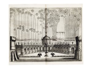 Fuegos artificiales con motivo de la boda de Leopoldo I, Emperador del Sacro Imperio Romano, y Margarita Teresa de España en Viena, diciembre de 1666 de Melchior Küsel