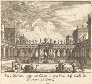 Palacio y canal, Cardenal de Ferrara, Tívoli de Melchior Küsel after Johann Wilhelm Baur