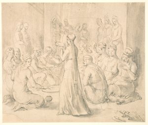 Un grupo de mujeres turcas cenando de Melchior Lorck