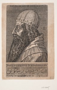 Aristóteles, retrato de medio cuerpo, perfil hacia la izquierda de Melchior Lorck