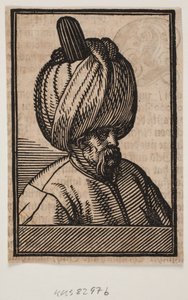 Busto de hombre barbudo con turbante, perfil 3/4 hacia la derecha de Melchior Lorck