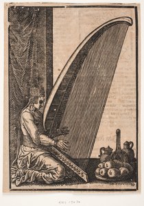 Mujer tocando el arpa de Melchior Lorck