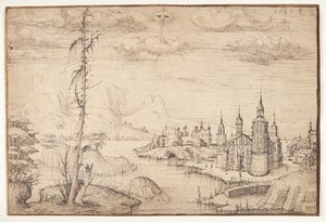 Paisaje con una ciudad de Melchior Lorck