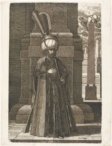 Retrato de Ismail, embajador del sha persa Tahmasp I, de pie de Melchior Lorck