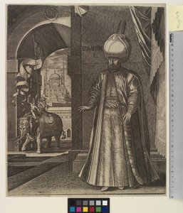Retrato del Sultán Suleiman el Magnífico (de pie) de Melchior Lorck