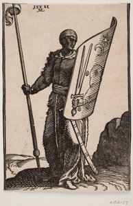 Guerrero con lanza y escudo
