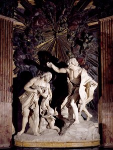 Escultura de mármol que representa el Bautismo de Cristo, Concatedral de San Juan, La Valeta, Malta de Melchiorre Cafa