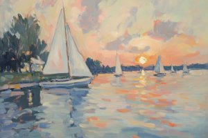 Veleros al atardecer en un ambiente tranquilo de Melloi Art Prints