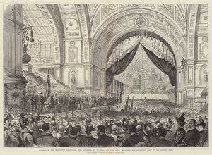 Apertura de la Exposición de Melbourne, el Gobernador de Victoria, Sir H B Loch, declarando la Exposición abierta en nombre de la Reina