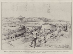 Highlanders de Seaforth y los 23º Fusileros Reales Galeses observando la lucha entre Bashi-Bazouks y cristianos fuera de Candia de Melton Prior