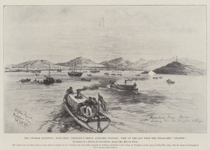 La cuestión china, Kiao-Chau, la estación recién adquirida por Alemania, vista de la bahía desde el barco de vapor Swatow